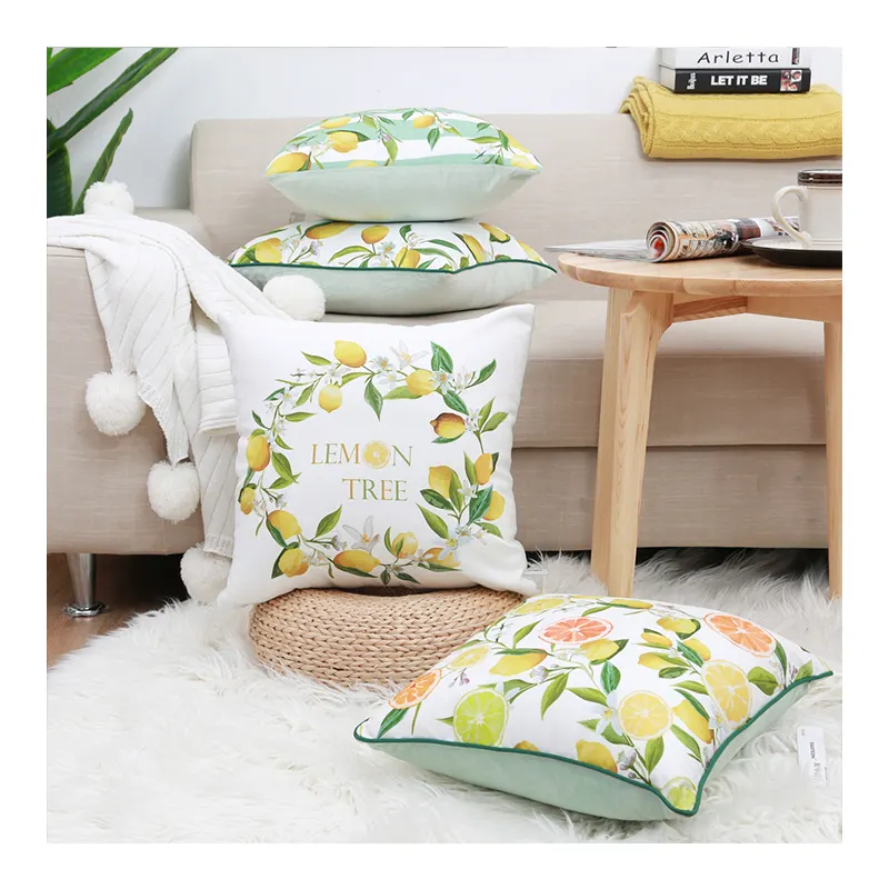 Innermor Printed Small Fresh Lemon Pillow Cushion Cover Simple Modern Letter Pattern Pillow