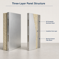Panneau composite en aluminium ignifuge A2, isolant et décoratif, revêtement PVDF, âme en laine de roche, revêtement de façade extérieure