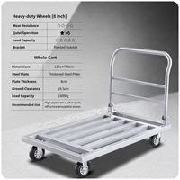 Carretilla Plegable de Plataforma Plana de 1500 kg, 130x80 cm, con Tubo Cuadrado Plateado y Ruedas de 6 Pulgadas, Carro de Carga OEM