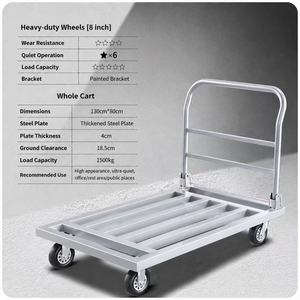 Carretilla <span class=keywords><strong>Plegable</strong></span> de Plataforma Plana de 1500 kg, 130x80 cm, con Tubo Cuadrado Plateado y <span class=keywords><strong>Ruedas</strong></span> de 6 Pulgadas, <span class=keywords><strong>Carro</strong></span> de Carga OEM - Product Image 1