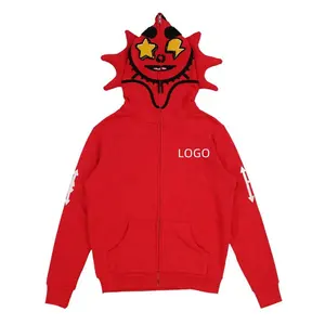 DEC Garment Oem Custom Oversized Hoodies Streetwear Chenille Embroidery Logo Heavyweight Full Zip up Hoodie Sweatshirt