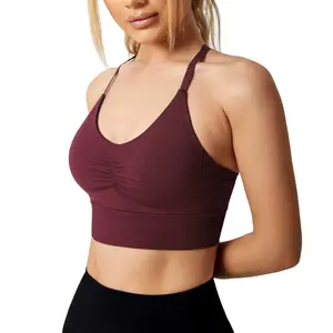 Women's Medium Impact Seamless Sports Bra Workout Tank Tops Crop Top Criss-Cross Back Padded Yoga Bra Athletic Gym Fitness Tops