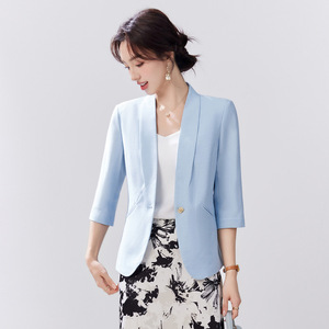Women's White Blazer 7 3/4 Sleeve Single Button Solid Color Casual Office Wear - Product Image 2