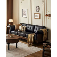 Sofá Seccional de Cuero Genuino de Lujo Premium Yu Si Ke Family, Estructura de Madera Maciza, Diseño Vintage, Dimensiones Personalizables