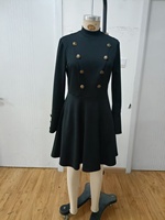Robe noire classique en gros dames noir à manches longues débardeur Double boutonnage mode décontracté robes courtes femmes