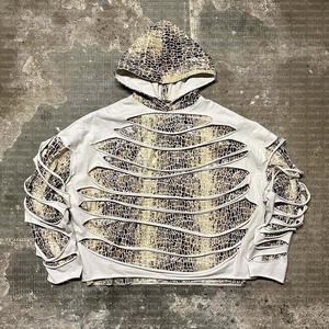 Tùy Chỉnh Hoddies Áo Ripped Nguyên Hem Dtg In Ấn Trên Rắn Da Rắn Nhu Cầu Hai Lớp Áo Thun Đau Khổ Áo Người Đàn Ông - Product Image 1