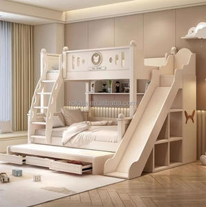 Gran oferta Loft litera niños cama dormitorio de lujo tobogán almacenamiento madera niños cama <span class=keywords><strong>Popular</strong></span> escaleras Castillo niño niña cama con armario - Product Image 2
