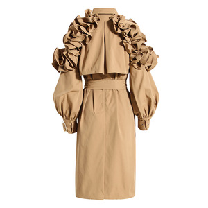 Nuovo <span class=keywords><strong>Trench</strong></span> Lungo da <span class=keywords><strong>Donna</strong></span> Autunnale alla <span class=keywords><strong>Moda</strong></span> con Maniche a Sbuffo e Volant, Design Popolare per il Lavoro, Sopra il Ginocchio - Product Image 4