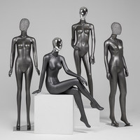 Maniquí Femenino de Fibra de Vidrio Negro Mate, Cuerpo Completo, Cabeza de Cristal Plateado Abstracto, Maniquí de Exhibición para Escaparate de Boutique