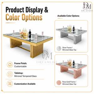 Mesa de Banquete Rectangular de Lujo con Espejo de Acero Inoxidable Dorado y Base de Doble Pedestal con Listones para Eventos, Venta al Por Mayor - Product Image 2
