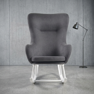 Modern Wood <b>Nursery</b> Rocking Chair with High Headrest & Fleece Teddy Seat Upholstered Armrest for Living Room & Bedroom - Product Image 1