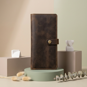 WRIZA Portefeuille vintage en cuir véritable marron foncé avec fermeture à fermoir, fabrication de qualité supérieure, coutures durables, design élégant et stylé - Product Image 6
