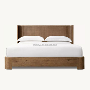 Мебель для спальни во французском стиле, современный американский дизайн, однотонная деревянная кровать из ротанга из дуба, каркасная панель, кровать для королевского Королевского домашнего использования - Product Image 2