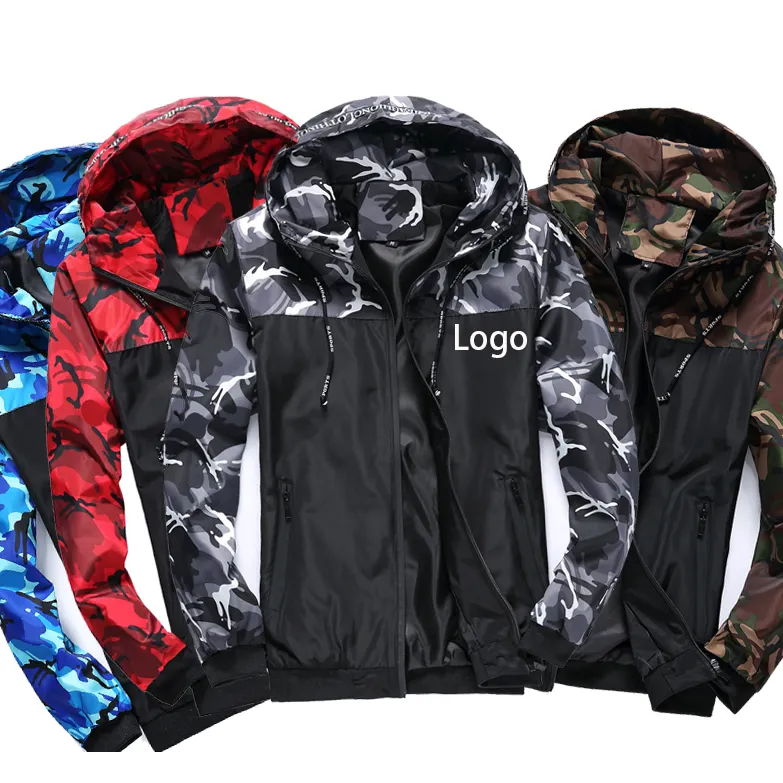 Wholesale casual customized logo printing hooded camouflage youth camping plus size jackets men's jacket