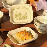 [Chun Ye Mo Li] Assiette en céramique élégante style vintage, motif végétal, compatible micro-ondes, Nouvelle Collection 2026