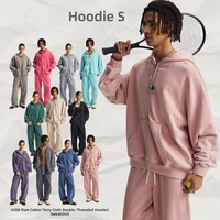 Sweat à capuche zippé pour homme, 430 g/m², en coton pur double fil, effet vintage, streetwear, coupe oversize, avec logo personnalisé