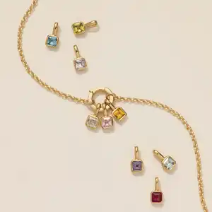 12 Birth Stone Pendant DIY Accessories Necklace Women's Birthday Stone Square Zircon Pendant Jewelry