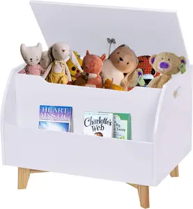 Caixa de armazenamento para armários, caixa de madeira para brinquedos de criança com área de armazenamento para livro frontal