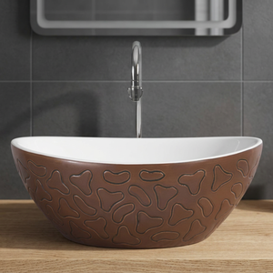 Lavabo de table de forme ronde imprimé en noir et blanc évier de salle de bain en céramique moderne sous le comptoir pour une utilisation sur le comptoir - Product Image 6