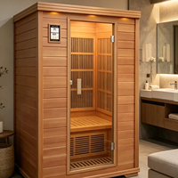 2026 Hot Control Cabine de sauna intérieure en bois massif pour plusieurs personnes avec panneau chauffant infrarouge lointain, réglage intelligent de la température, usage commercial, design moderne, détox