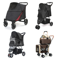 Poussette pour chat et chien à double couche, portable, luxueuse, grande, pliable, à 2 niveaux, avec porte-animaux amovible