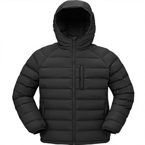 Veste d'hiver chaude coupe-vent matelassée horizontalement, légère, noire, à capuche pour homme - Product Image 1