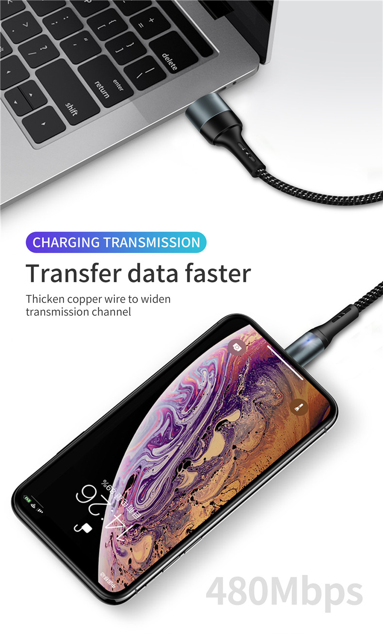 ICEBINGO 2020 new arrival QC3.0 Fast charging Smart power off breathing light data cable Mirco  type C charging cable for iPhone