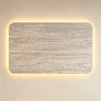 Panel Dinding TV Tekstur Travertine Beige Kustom Pabrik, Panel Veneer Batu Dekoratif untuk Dinding Fitur Interior