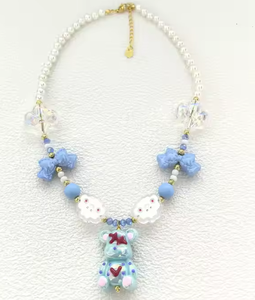 Новое Модное детское ожерелье с милым медвежонком и жемчугом, Бабочка, шар, улыбка, облако, подвеска, милое голубое колье, женские Украшения - Product Image 4