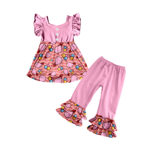 Conjunto de 2 Piezas para Niñas Milk Silk, Blusa con Mangas con Volantes + Pantalones Acampanados con Doble Volante - Product Image 3