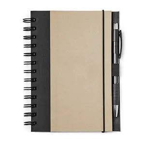 Suministros de oficina y escuela al por mayor, cuaderno de espiral con bolígrafo con cubierta de papel de hoja suelta