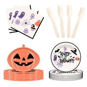 DAMAI Halloween Black Hat and Pumpkin Tableware Set and Disposable Paper Dinner Plates Dessert Plates Tableware Sets - Product Image 3