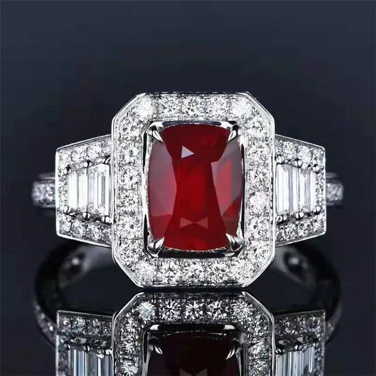 SGARIT Custom Jewelry Luxury 18K Gold Real Diamond 2.52Ct Unheated Pigeon Blood Red Natural Ruby Ring Engagement Jewelry Women