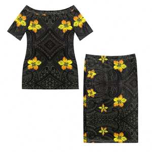 Samoan Tattoo Hibiscus Flower Polynesian Designer Off Shoulder Dress Print on Demand Puletasi Custom Logo Plus Size Sets 2024 - Product Image 4