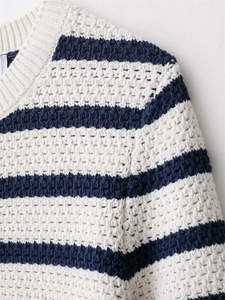 Cárdigan de Punto de Manga Corta a Rayas con Textura Simple, Informal y a la Moda para Mujer, Primavera-Verano - Product Image 5