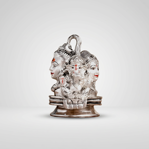 Silver Plated Shiv Parvati Ganesh Murti 5 Inch Hindu Religious Idol Decorative <b>Statue</b> Pooja Home Temple Decor Spiritual Gift - Product Image 1