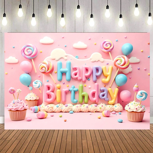Bonbonfarbener 3D-Effekt Eiscreme-Lollipop Hintergrund Partybanner für Kinder Mädchen Geburtstagsdekoration - Product Image 1
