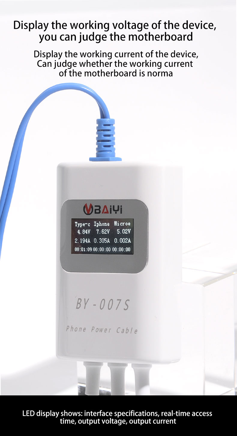 BY-007S Smart Charging Detection Line Cable Support Multiple Fast-charging Protocols TypeC Lightning Micro USB Three Device Tool