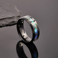 Bague unisexe en titane Tempusort Classic Fashion Jewelry, personnalisée, argent et noir, incrustation de nacre d'ormeau de 8 mm, cadeau de mariage ou de fiançailles