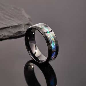 8mm cao đánh bóng Titan nhẫn cho nam giới phụ nữ phong cách vài đồ trang sức bào ngư vỏ bạc hoặc màu đen đám cưới ban nhạc không thấm nước - Product Image 3