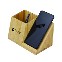 Support de bureau pour stylo et téléphone portable, logo gravé au laser personnalisé, rangement de bureau, cadeau promotionnel, chargeur sans fil rapide 15W en bambou