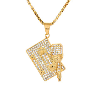 Hip Hop glacé CZ Microphone Cassette ruban étanche Non ternir sans acier inoxydable mode bijoux pendentif colliers hommes - Product Image 6