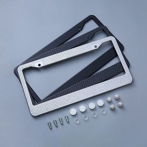 Luxury Stainless Steel Bling License Plate Frame With Rhinestone Carbon Fiber Pattern for Cars and <b>Gifts</b> - Product Image 1