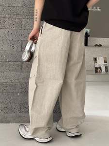 Pantaloni Vintage <span class=keywords><strong>Cargo</strong></span> da uomo in cotone misto <span class=keywords><strong>lino</strong></span> larghi Casual oversize larghi pantaloni larghi a vita media piatti da uomo - Product Image 4