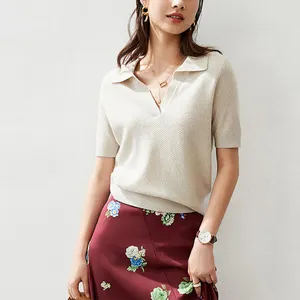Kadın kaşmir kazak gömlek kısa kollu gerçek sürdürülebilir lüks temel örgü üst kadın t-shirt