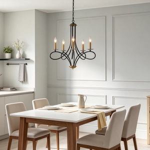 Lampadario a Candela Vintage Europeo all'Ingrosso con Classica Struttura in Metallo Nero per Ville, Hotel, Ristoranti e Progetti d'Interni - Product Image 3