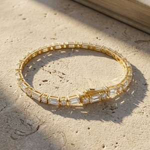 Women's Yellow Gold Plated Tennis <b>Bracelet</b> With Baguette Cut Moissanite Channel Setting Luxury Geometric Design Wedding Jewelry - Product Image 5
