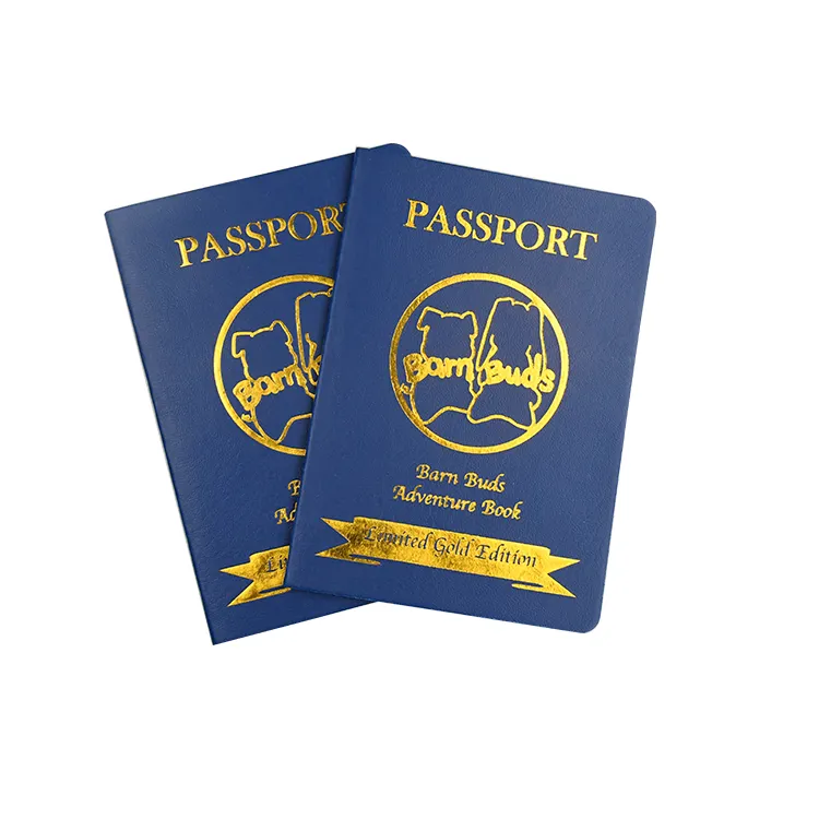 Capa pu de estampagem de ouro de luxo para viagem, excursão personalizada, certificado para passaporte de animais