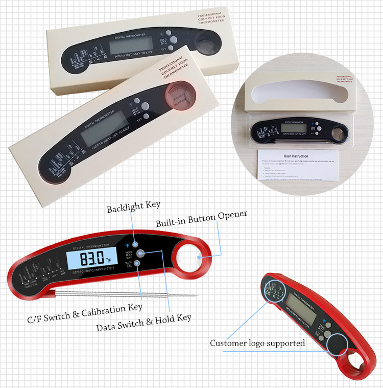 Thermomètre de viande lu instantané pour faire cuire, thermomètre imperméable de nourriture de Digital avec l'aimant