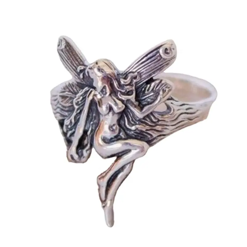 Customized Black Antique Vintage Stainless Steel Rings Jewelry Gothic Punk Steampunk Angel Wing Ring